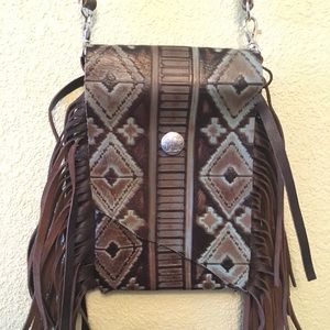 SOLD- Tooled leather bag with fringe
